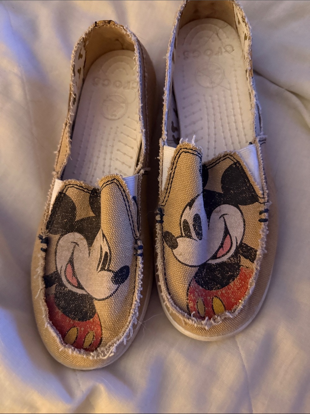CROCS Mickey Mouse Slip-On Sneakers in Beige and Black